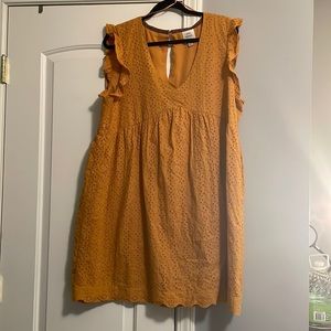 Knox Rose mustard colored eyelet dress in XL. Cute scalloped hem and sleeves